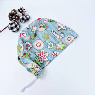 Gingerbread Christmas Euro Scrub Cap for Women with Satin Lined Option by Paradise Caps.