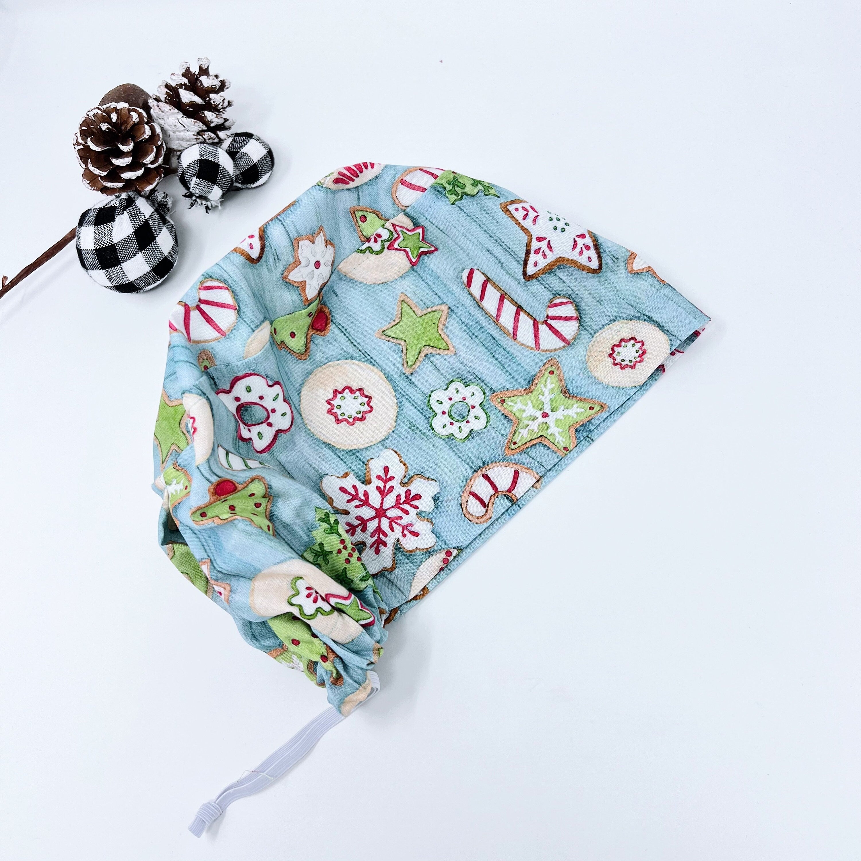 Gingerbread Christmas Euro Scrub Cap for Women with Satin Lined Option by Paradise Caps.