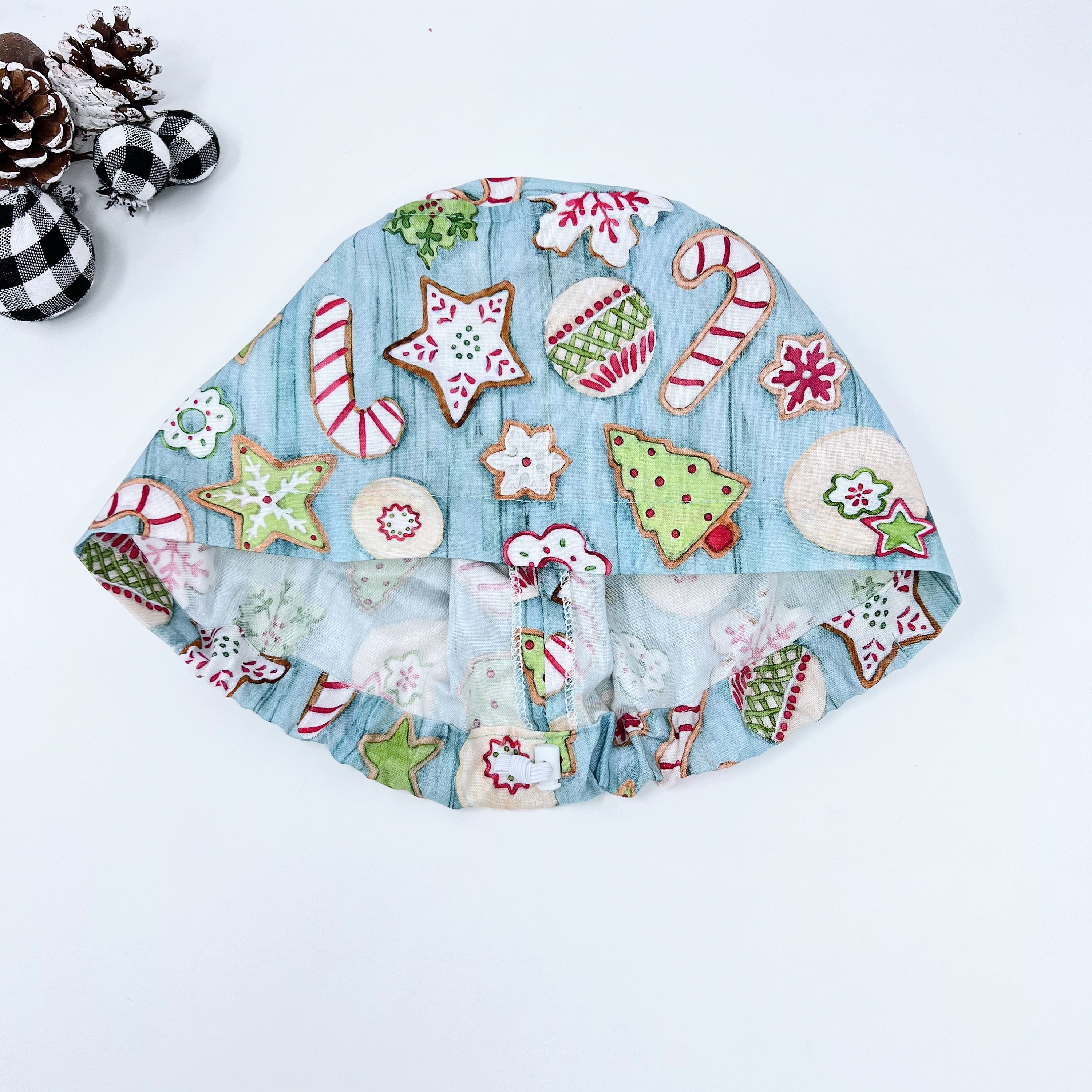 Gingerbread Christmas Euro Scrub Cap for Women with Satin Lined Option by Paradise Caps.