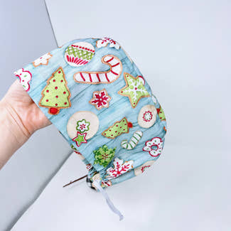 Gingerbread Christmas Euro Scrub Cap for Women with Satin Lined Option by Paradise Caps.
