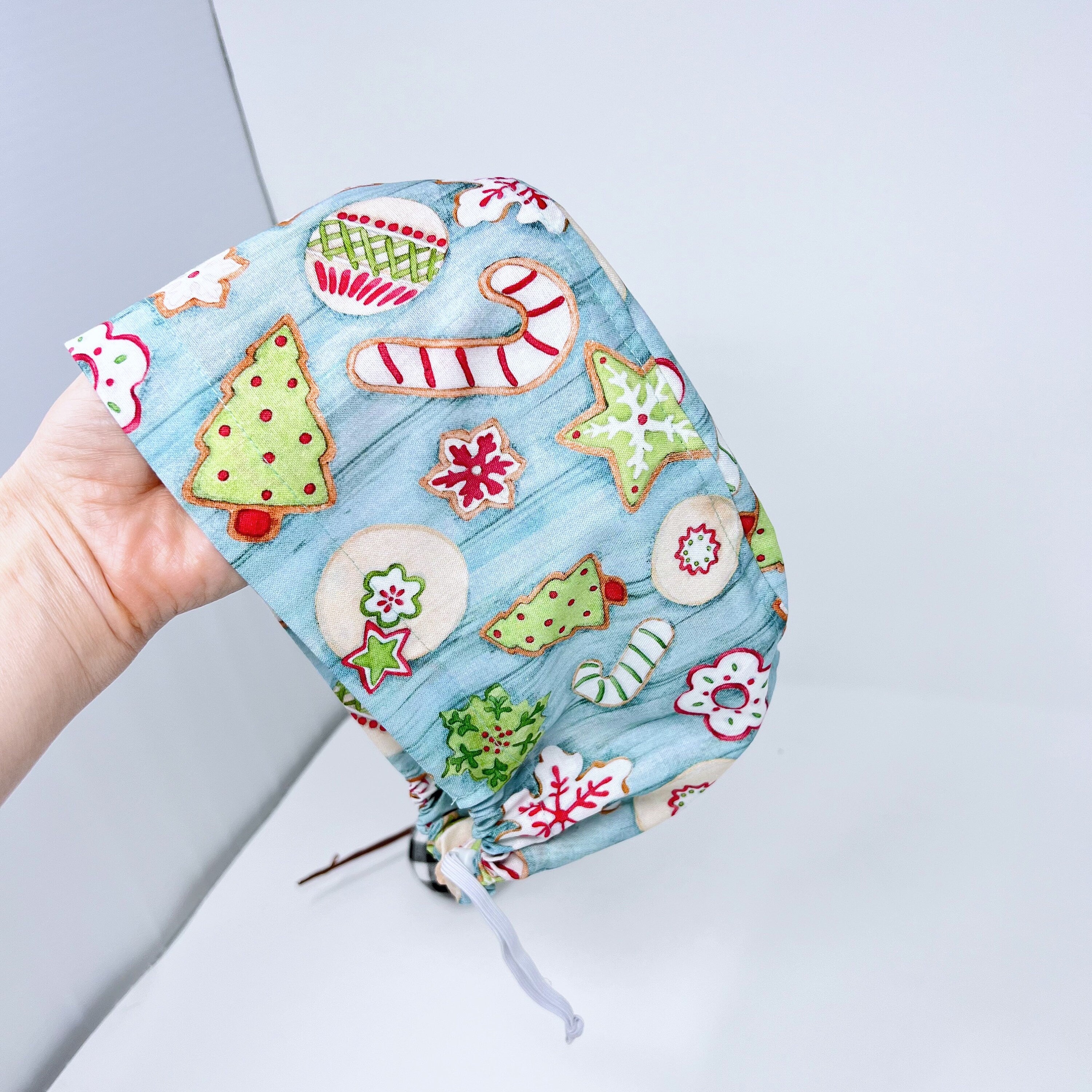 Gingerbread Christmas Euro Scrub Cap for Women with Satin Lined Option by Paradise Caps.