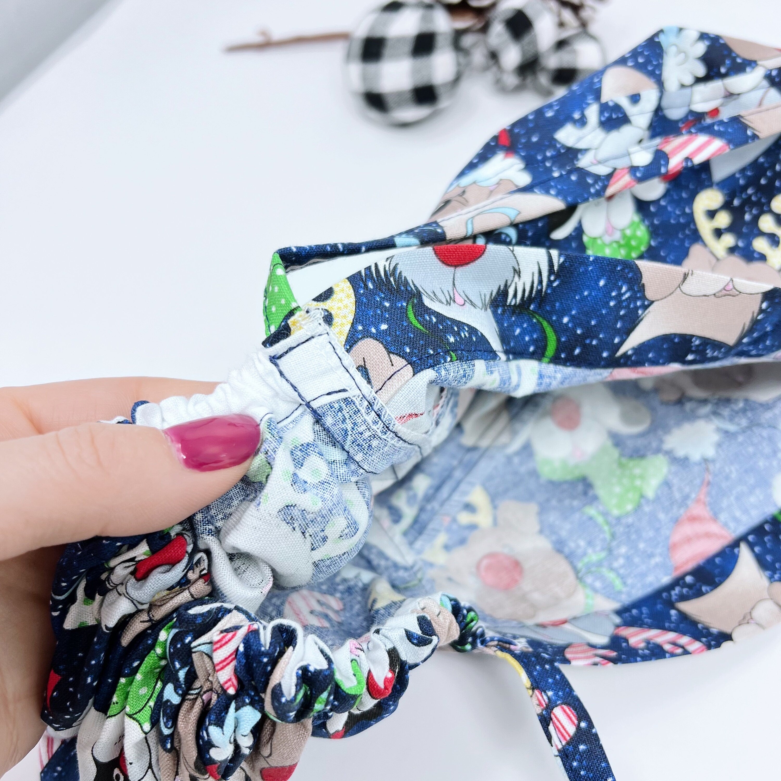 Christmas dogs Ponytail scrub cap for women with satin lined option by Paradise Caps.