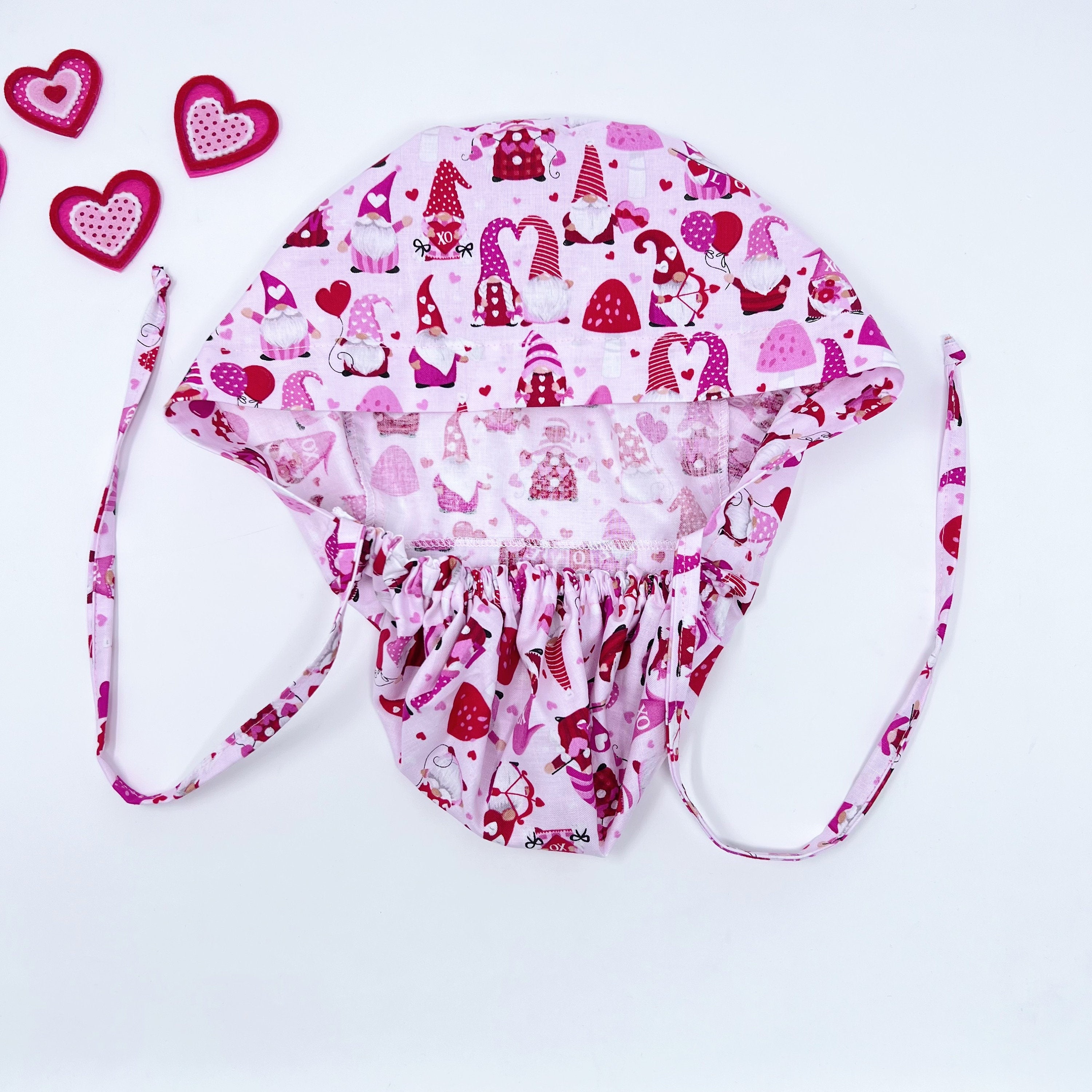 Valentine's day Ponytail scrub cap for women with satin lined option by Paradise Caps.