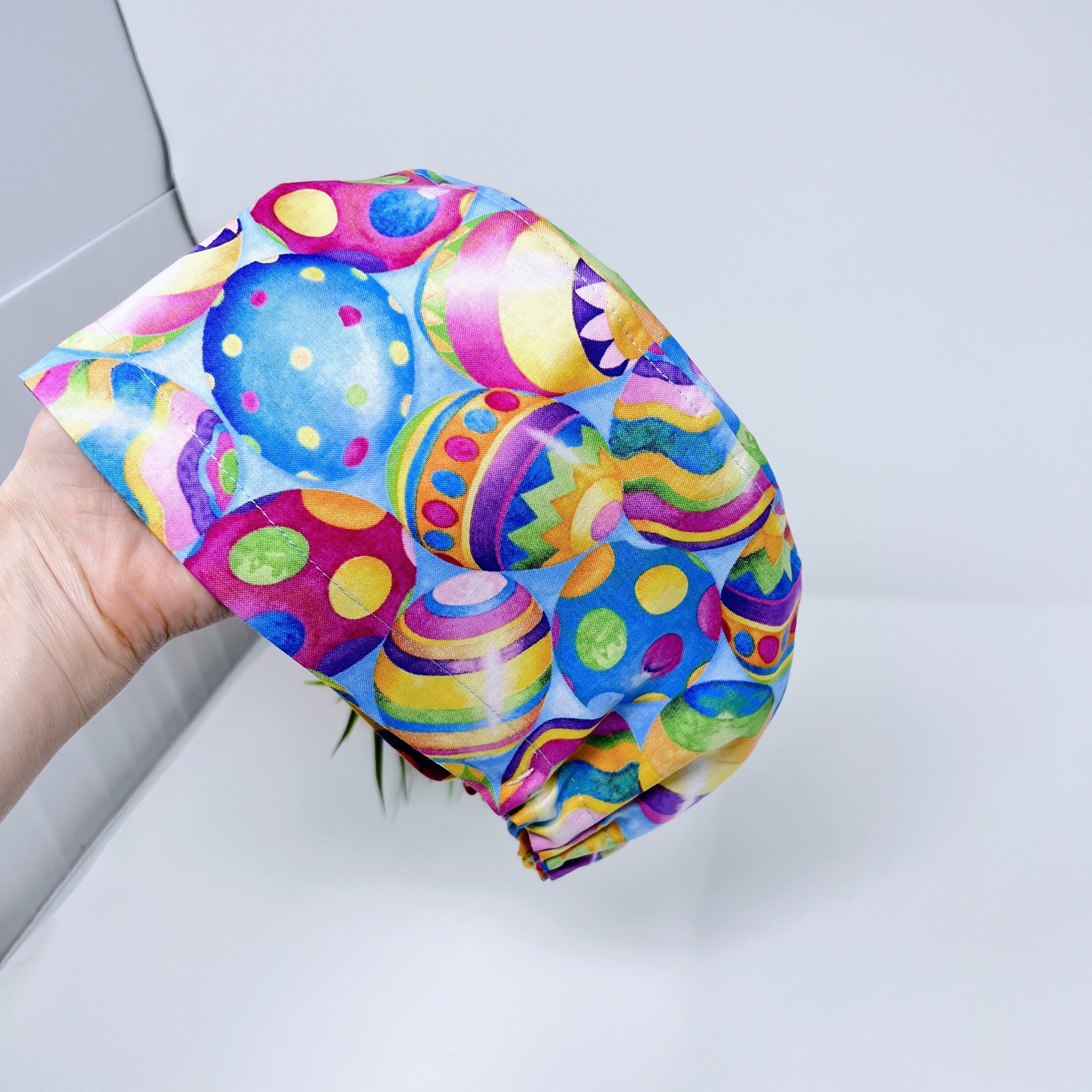 Easter Egg Euro Scrub Cap for Women with Satin Lined Option by Paradise Caps.