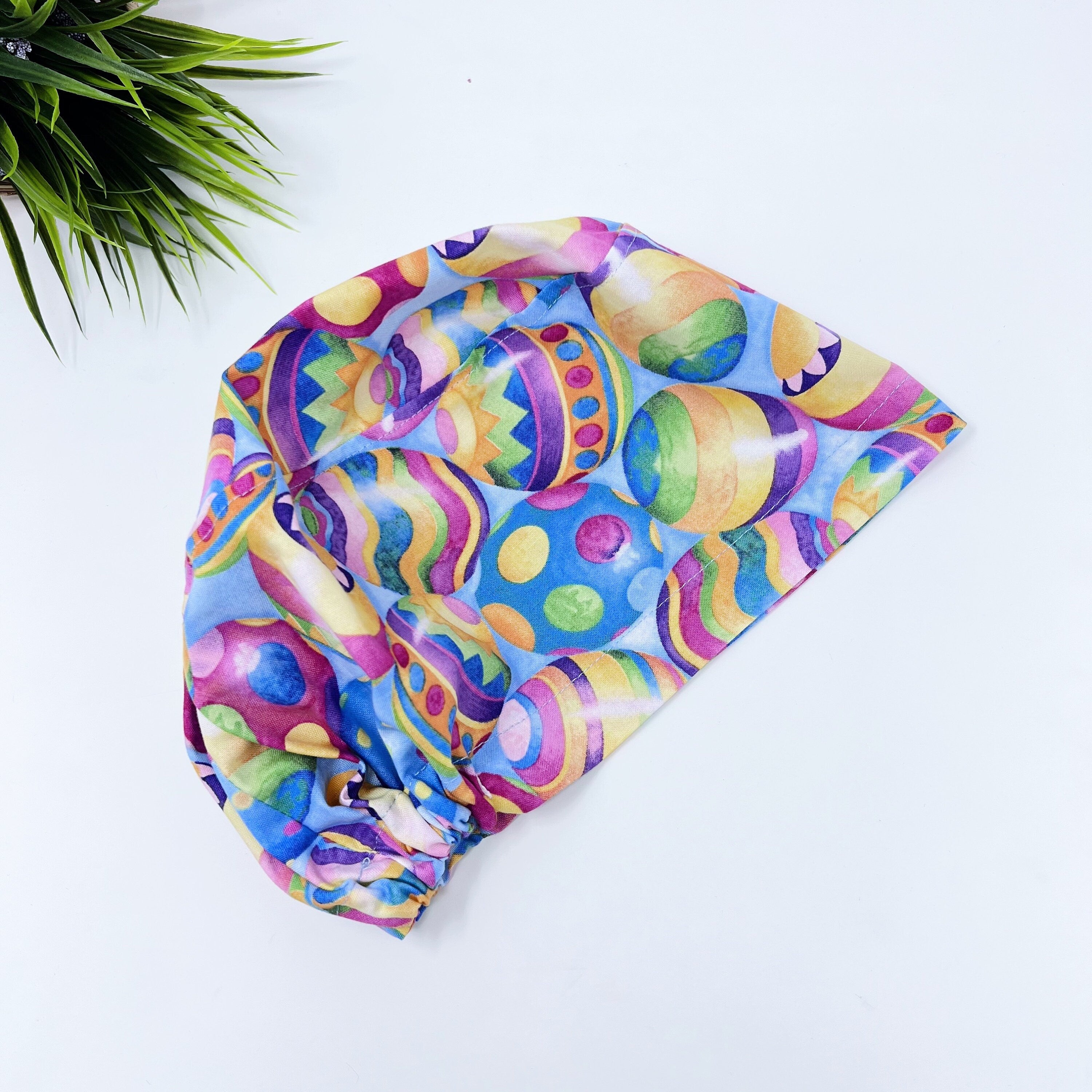 Easter Egg Euro Scrub Cap for Women with Satin Lined Option by Paradise Caps.