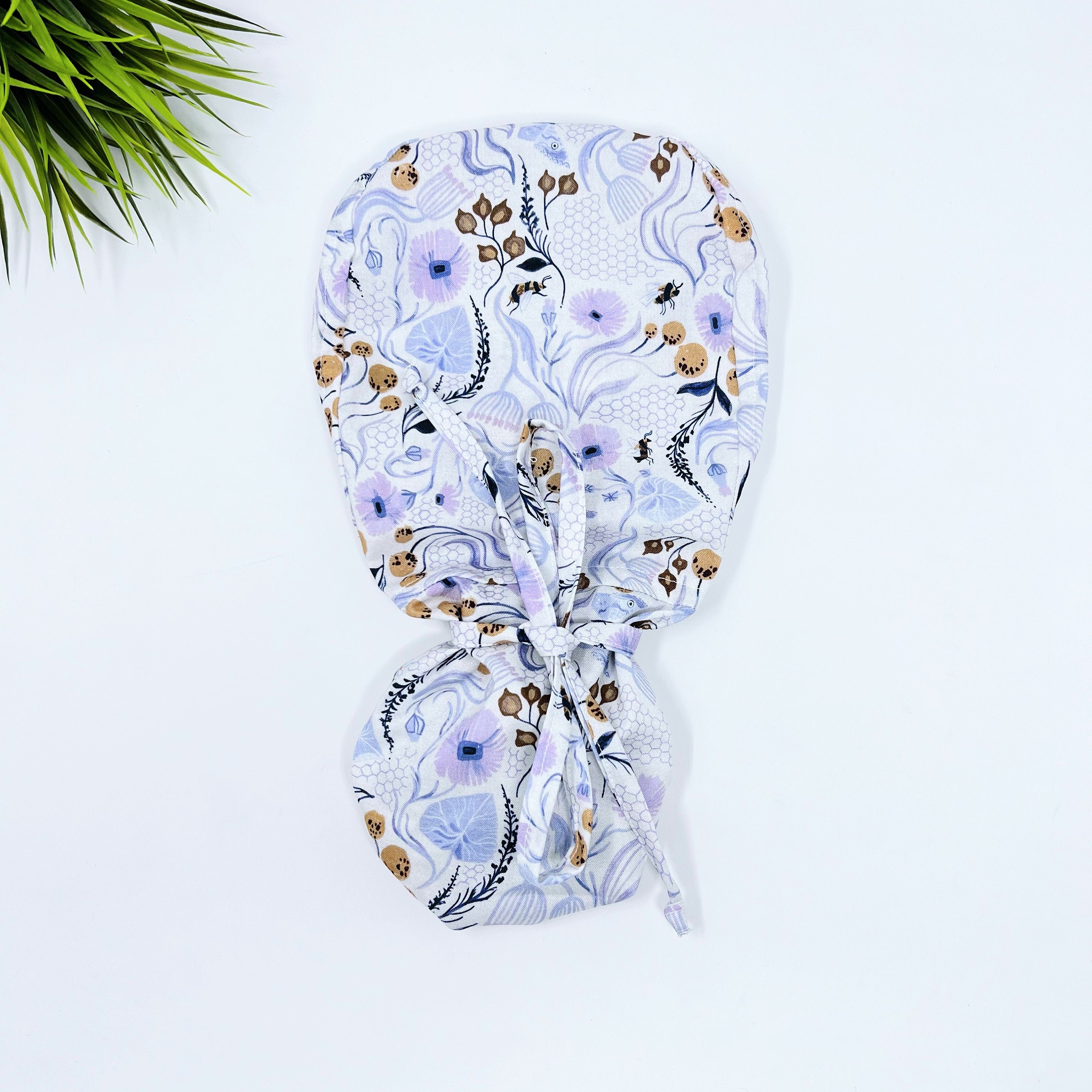 Busy Bees Ponytail scrub cap for women with satin lined option by Paradise Caps.