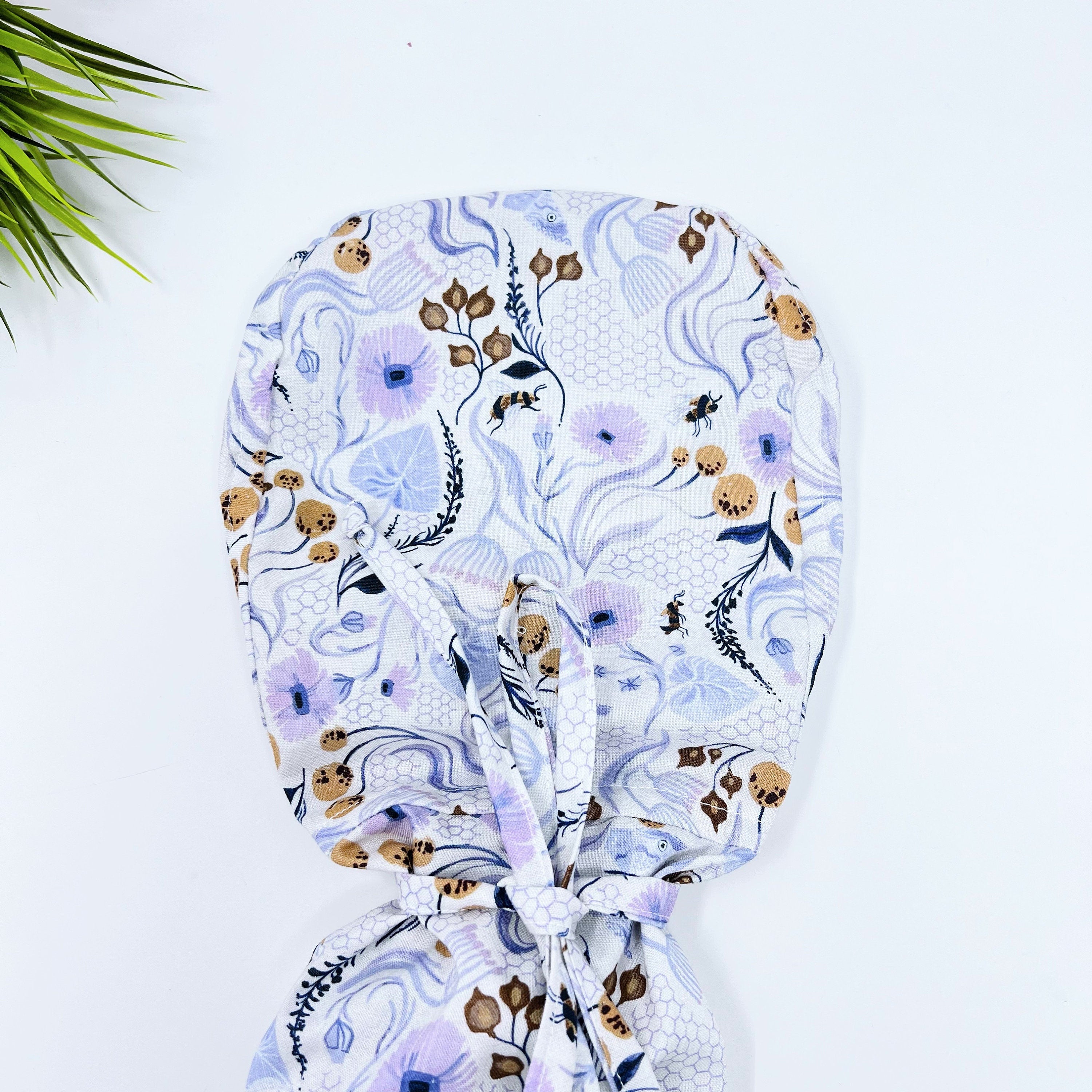 Busy Bees Ponytail scrub cap for women with satin lined option by Paradise Caps.