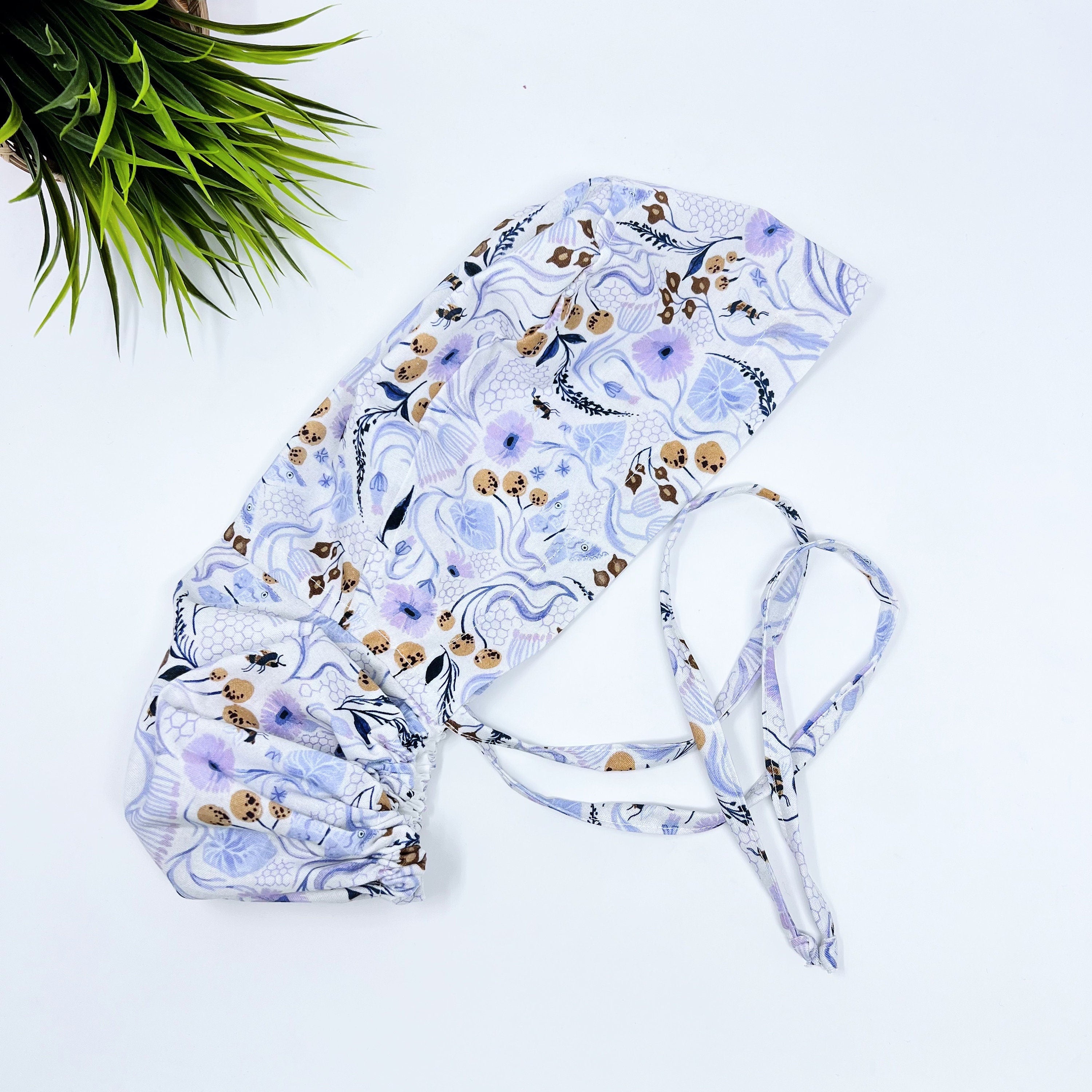 Busy Bees Ponytail scrub cap for women with satin lined option by Paradise Caps.