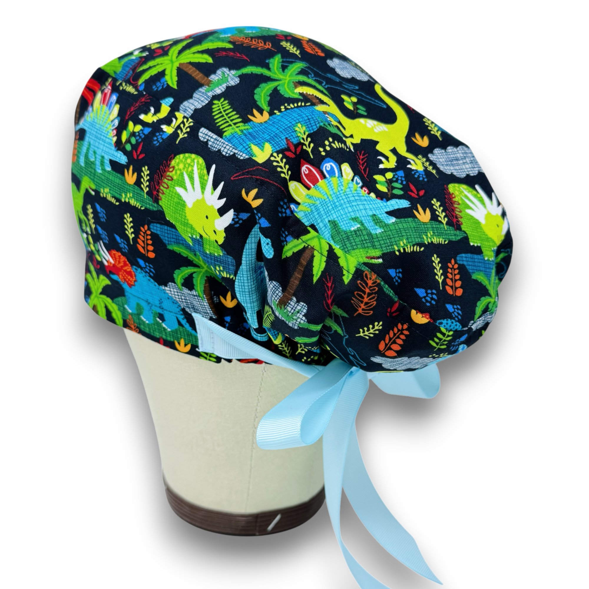 Dinosaur Euro scrub cap with ties for Women by Paradise Caps. Euro PLUS style.