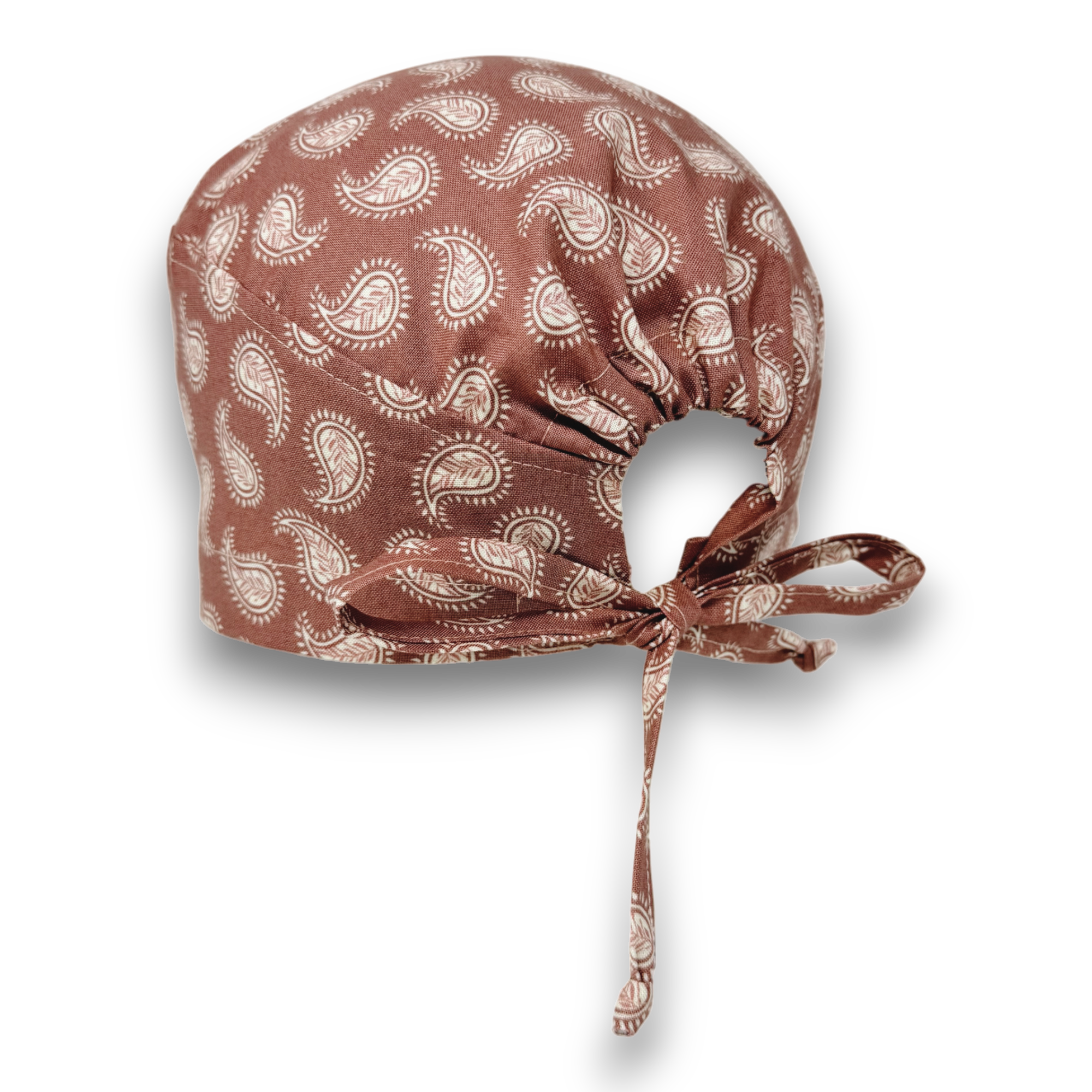 Paisley Print Skull tie-back style surgical scrub cap for men by Paradise Caps.