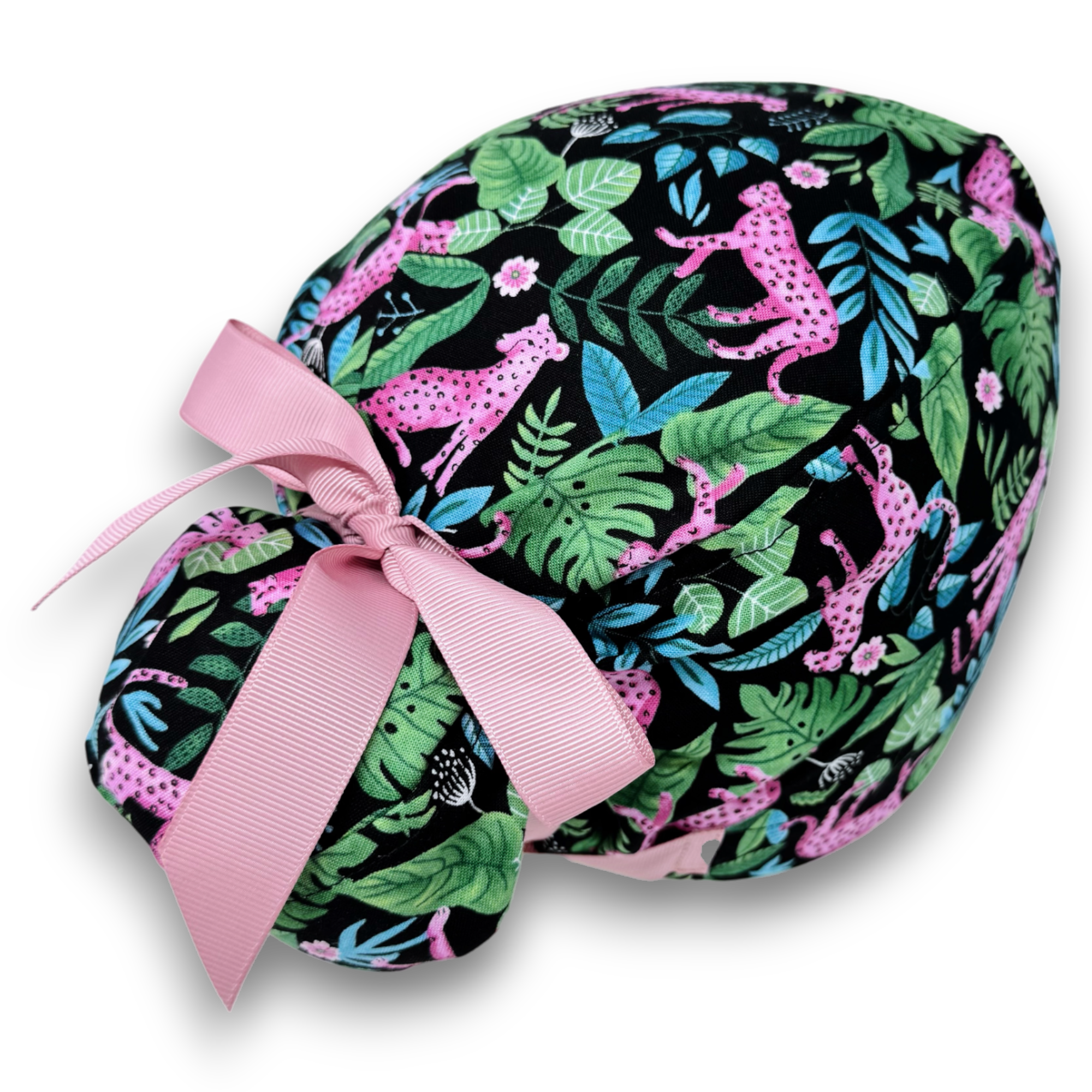 Leopard Euro scrub cap with ties for Women by Paradise Caps. Euro PLUS style.