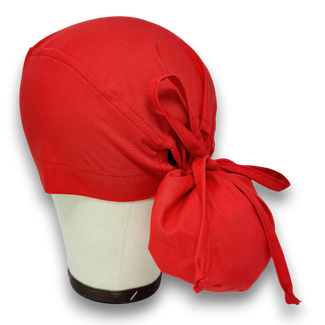 Solid red Ponytail scrub cap for women with satin lined option by Paradise Caps.