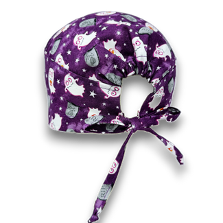 Glow Ghost surgical cap. Halloween skull tie-back style scrub cap with satin lined option by Paradise Caps.