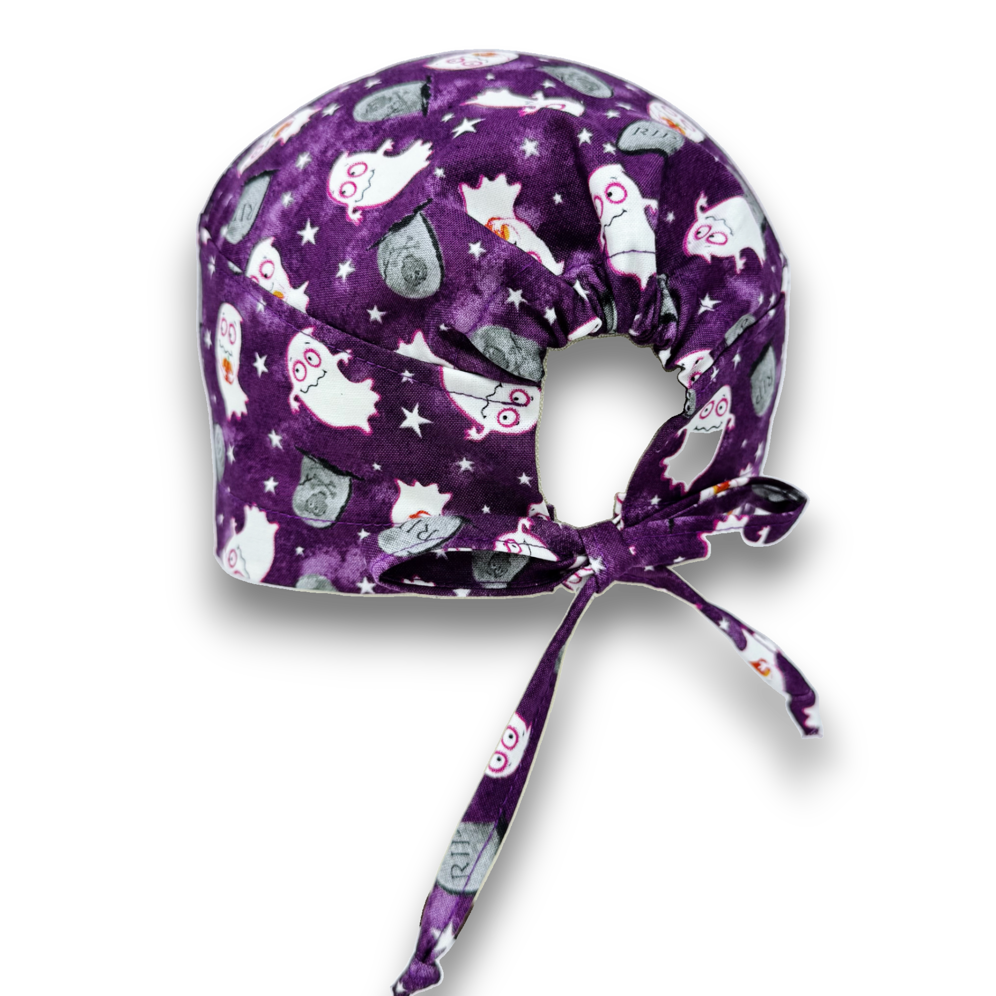Glow Ghost surgical cap. Halloween skull tie-back style scrub cap with satin lined option by Paradise Caps.