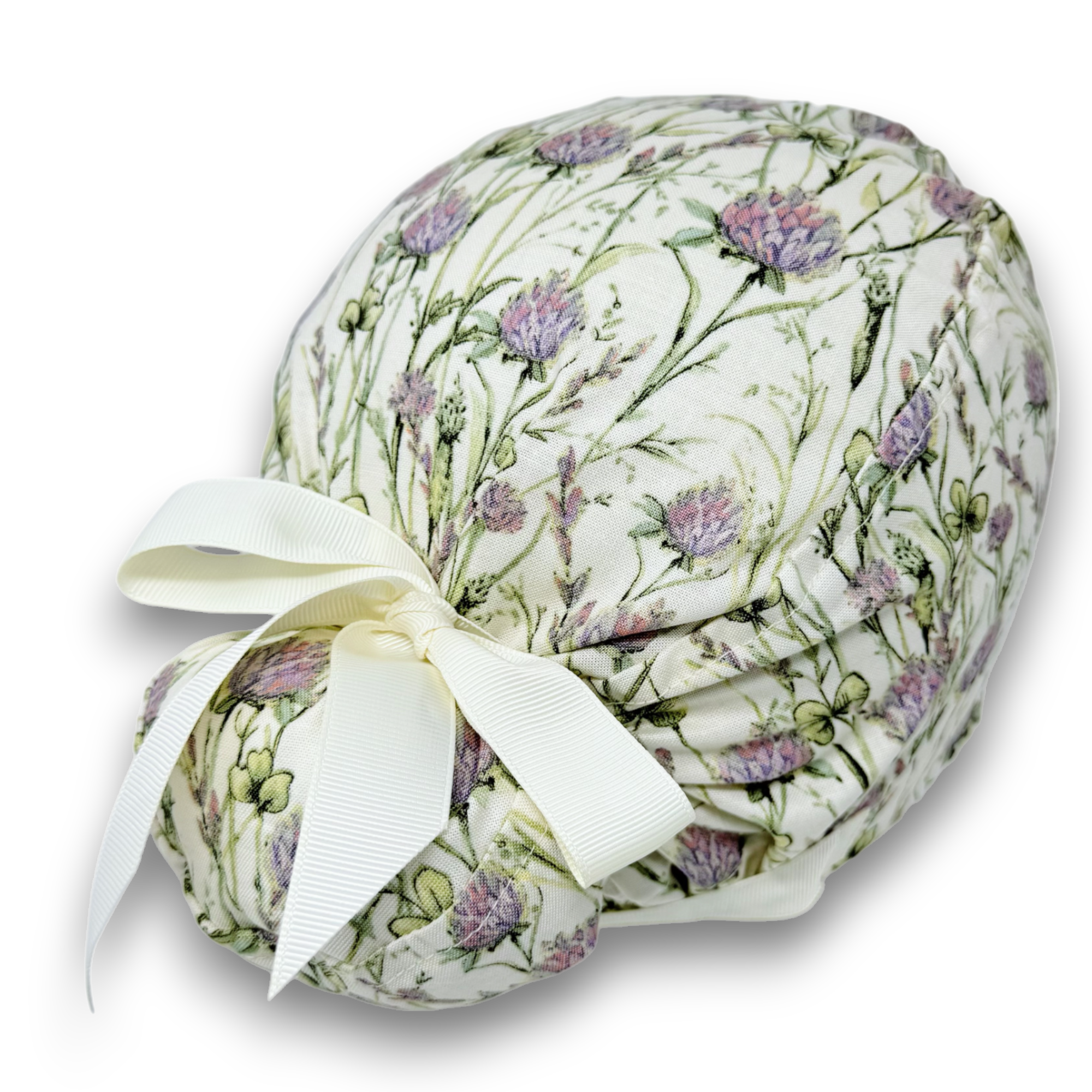 Clover Meadow Euro scrub cap with ties for Women by Paradise Caps. Euro PLUS style.