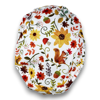 Fall flower Euro scrub cap for women. Floral European satin lined surgical cap by Paradise Caps.