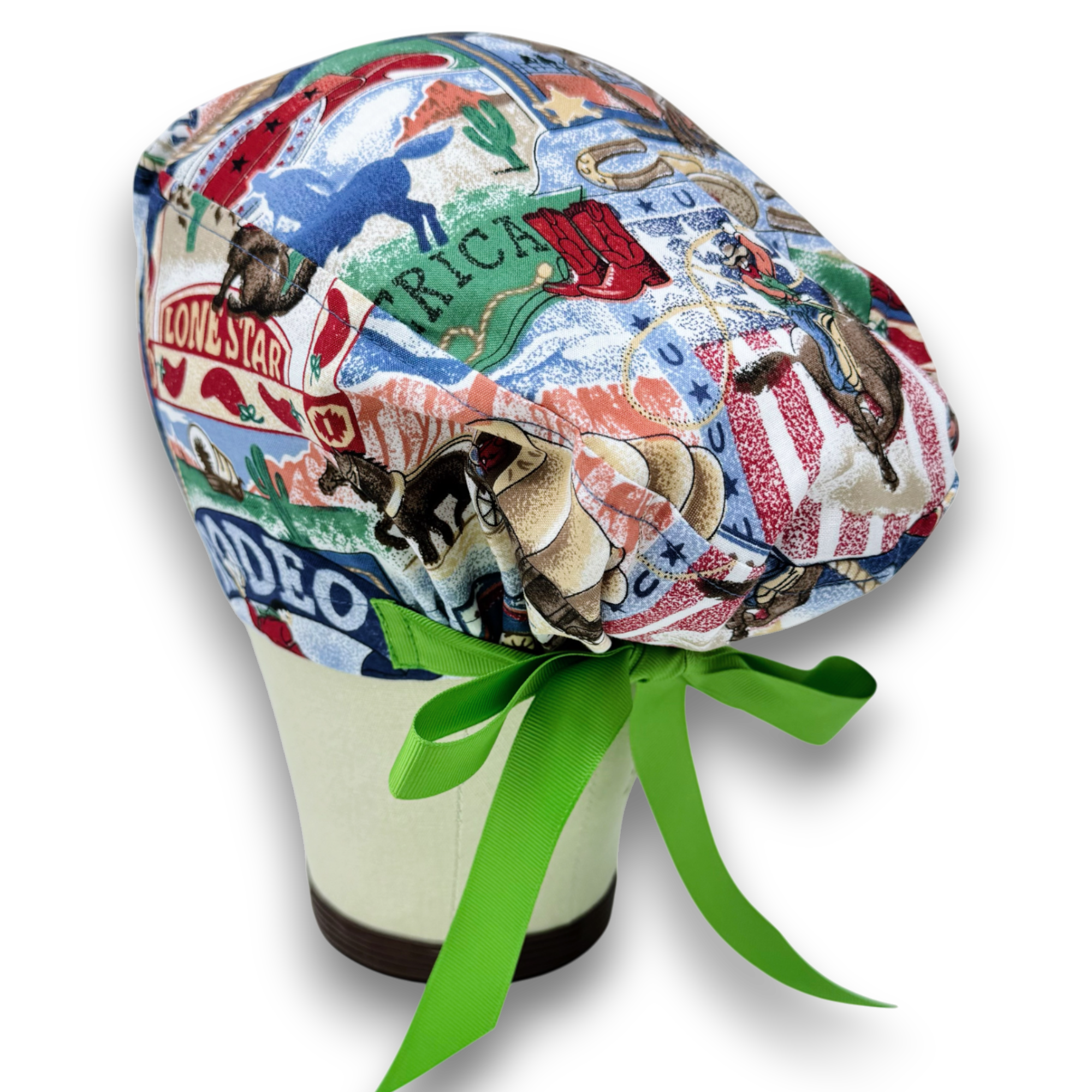 Rodeo Euro scrub cap with ties for Women by Paradise Caps. Euro PLUS style.