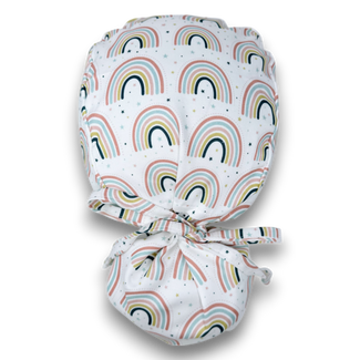 Cute Rainbow Ponytail scrub cap for women with satin lined option by Paradise Caps.