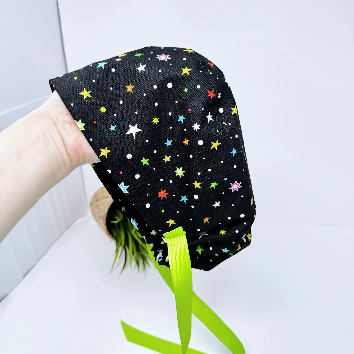 Star Gazing Euro PLUS style with ties Scrub Cap for Women, European Surgical cap with Satin Lined Option.