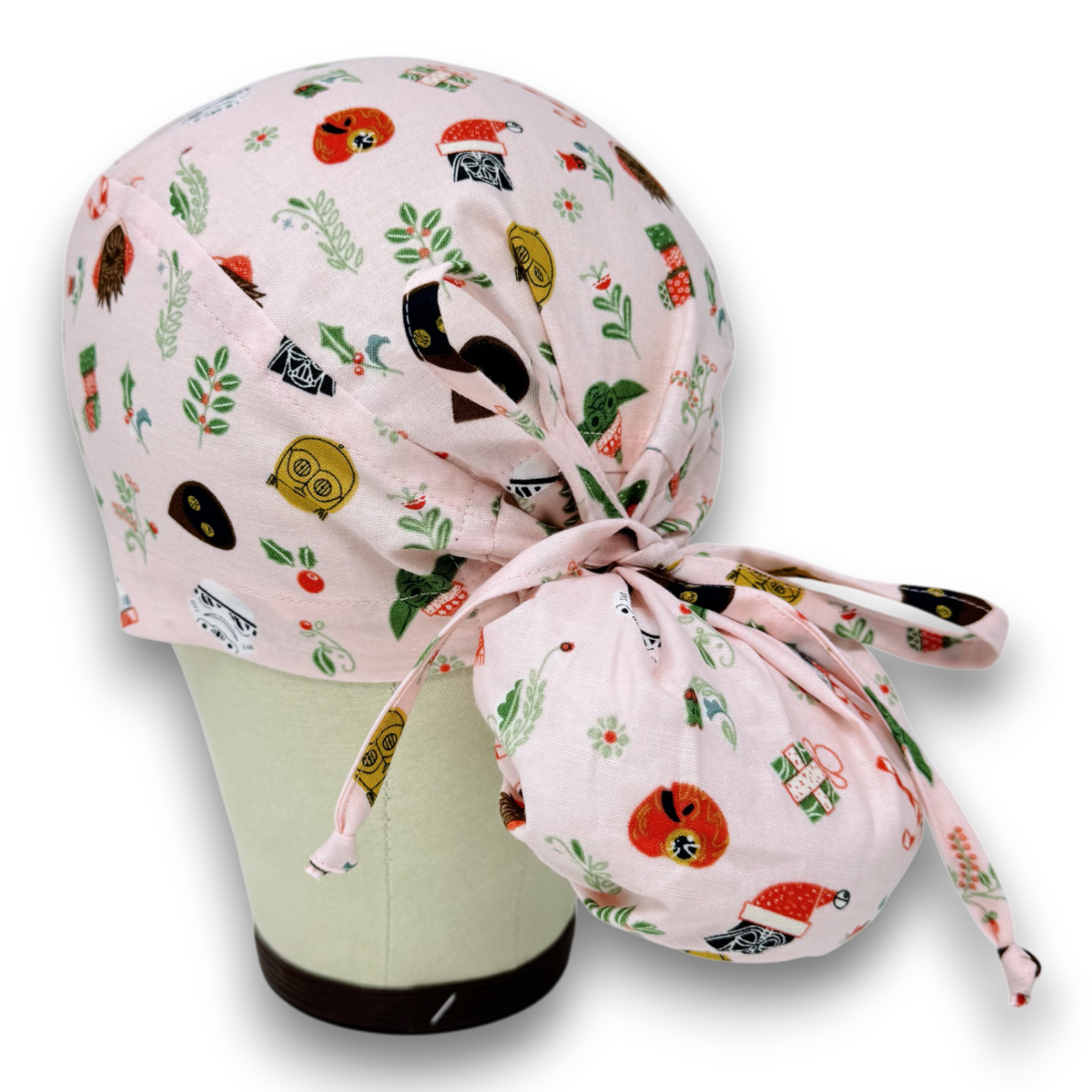 Christmas Ponytail scrub cap for women with satin lined option by Paradise Caps.