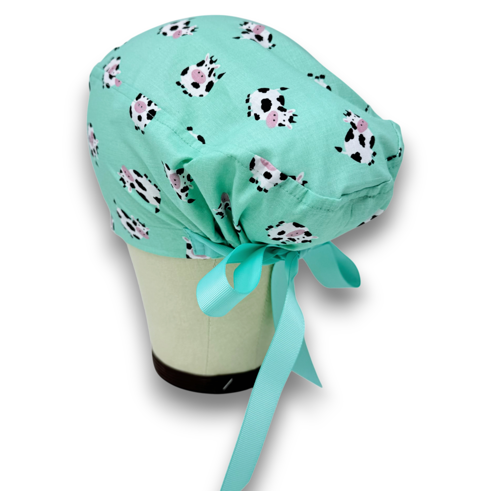 Cow Euro scrub cap with ties for Women by Paradise Caps. Euro PLUS style.