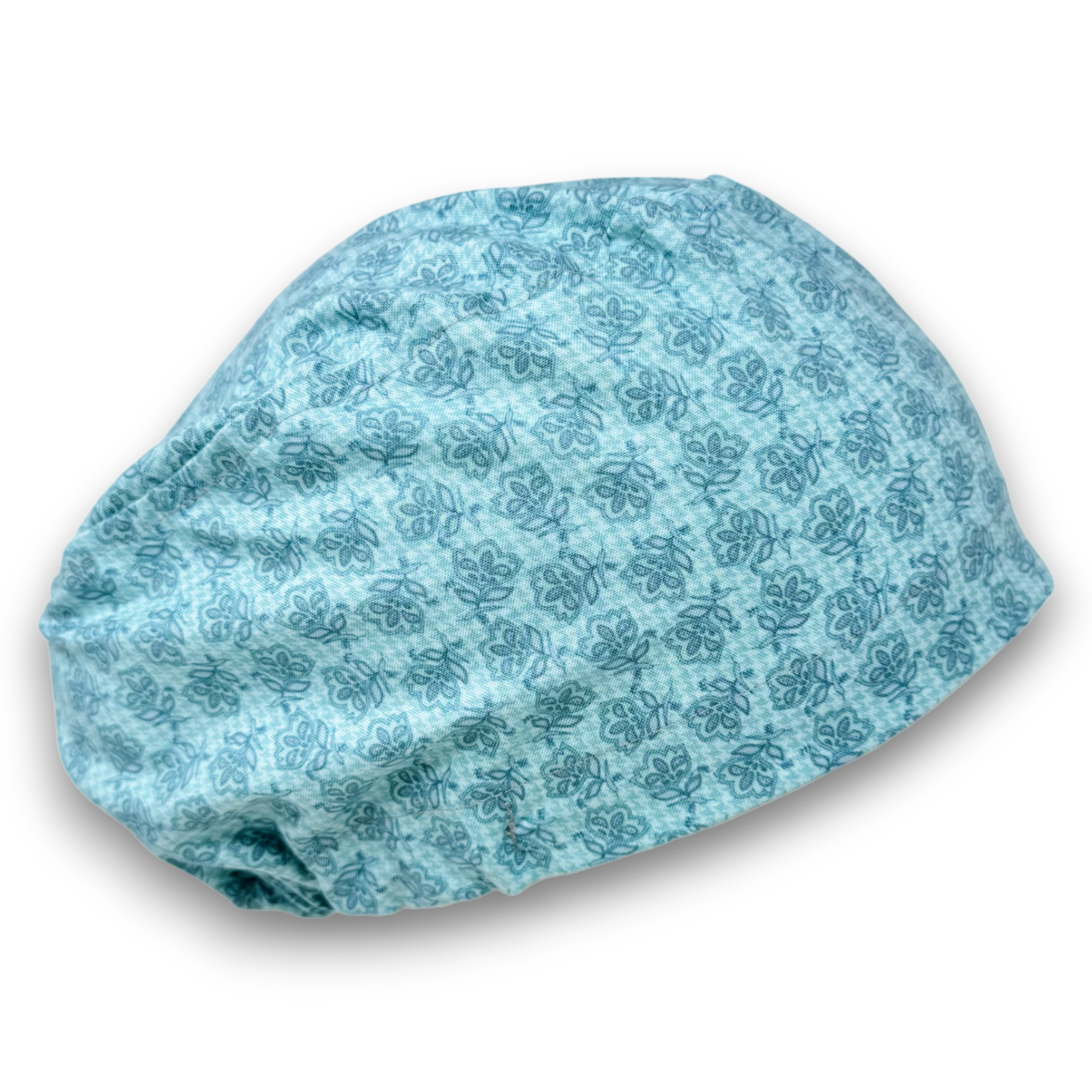 Floral Euro scrub cap for women, Blue European surgical hat with satin lined by Paradise Caps.