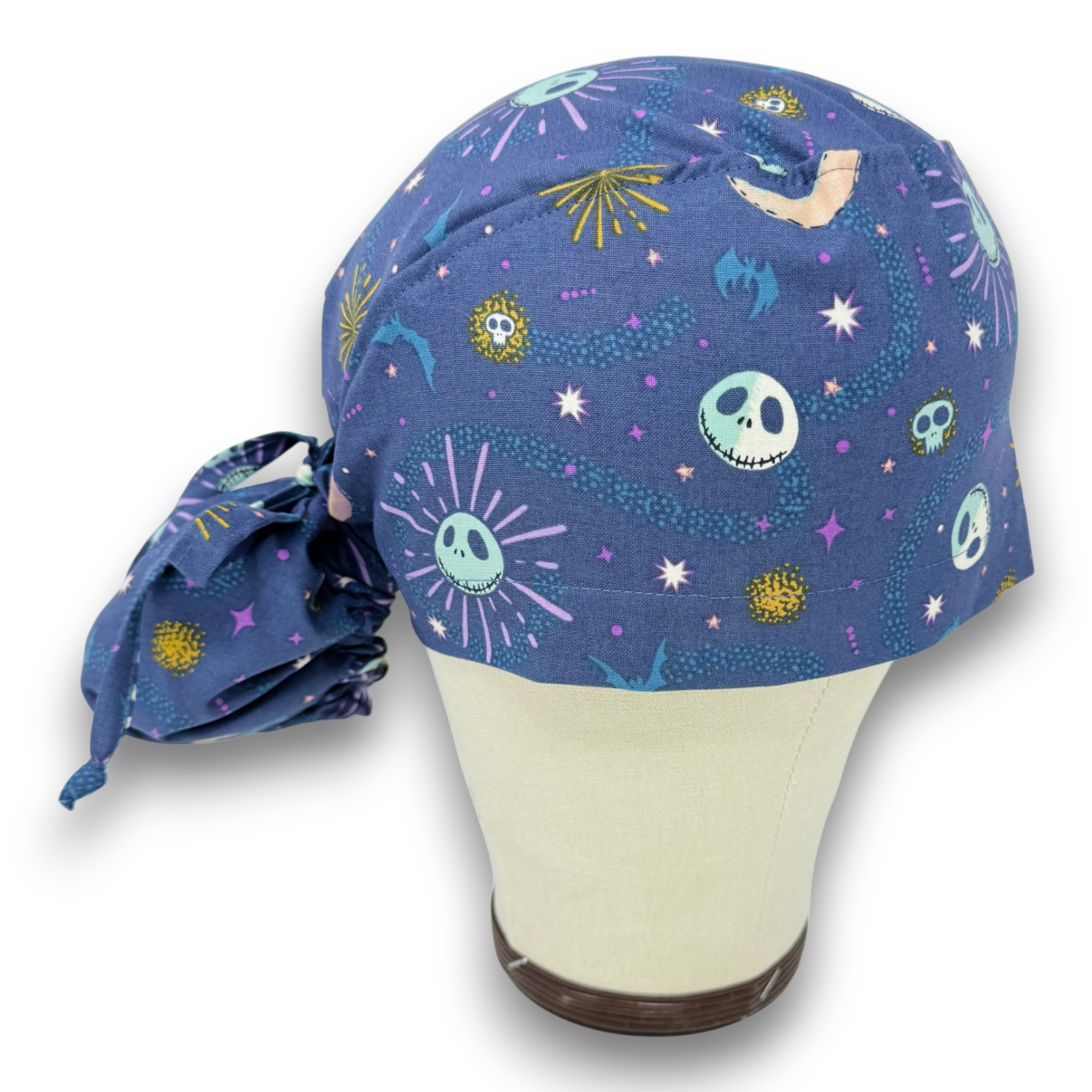 Skelly Moon Ponytail scrub cap for women with satin lined option by Paradise Caps.
