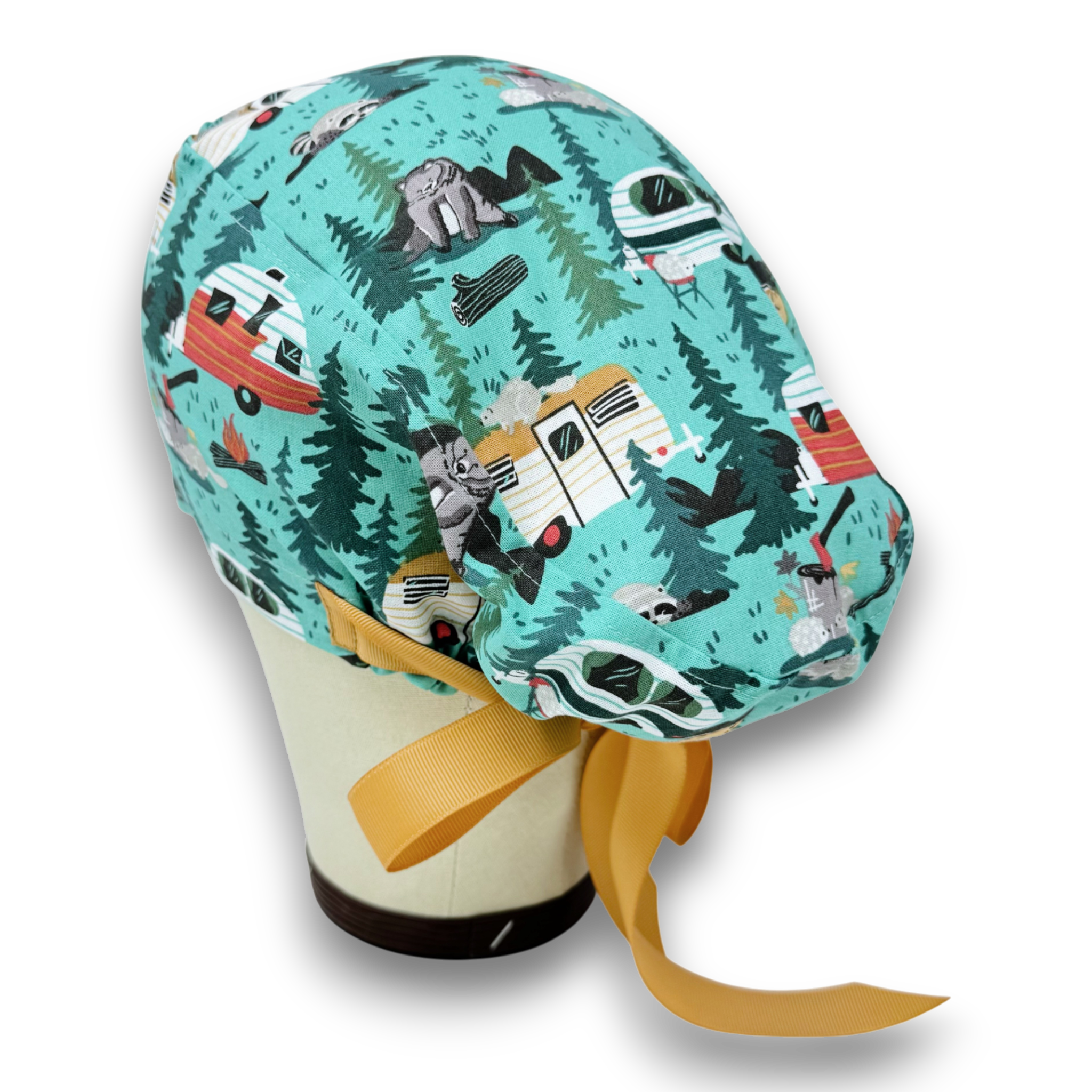 Forest Camping Euro scrub cap with ties for Women by Paradise Caps. Euro PLUS style.