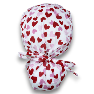 Valentine's day Ponytail scrub cap for women with satin lined option by Paradise Caps.