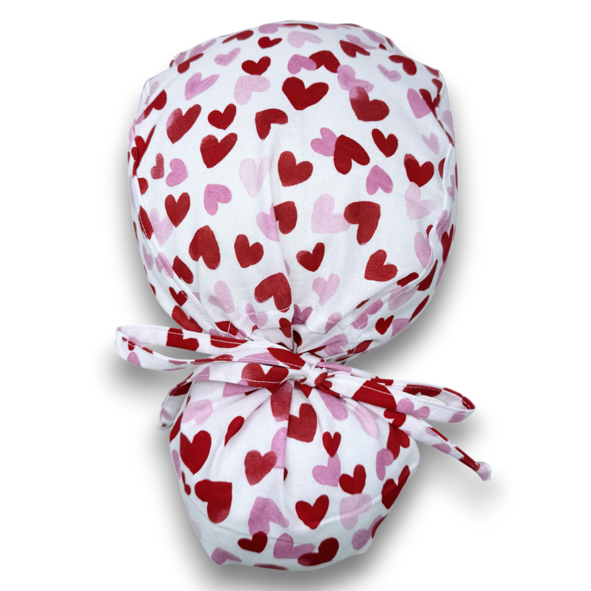 Valentine's day Ponytail scrub cap for women with satin lined option by Paradise Caps.