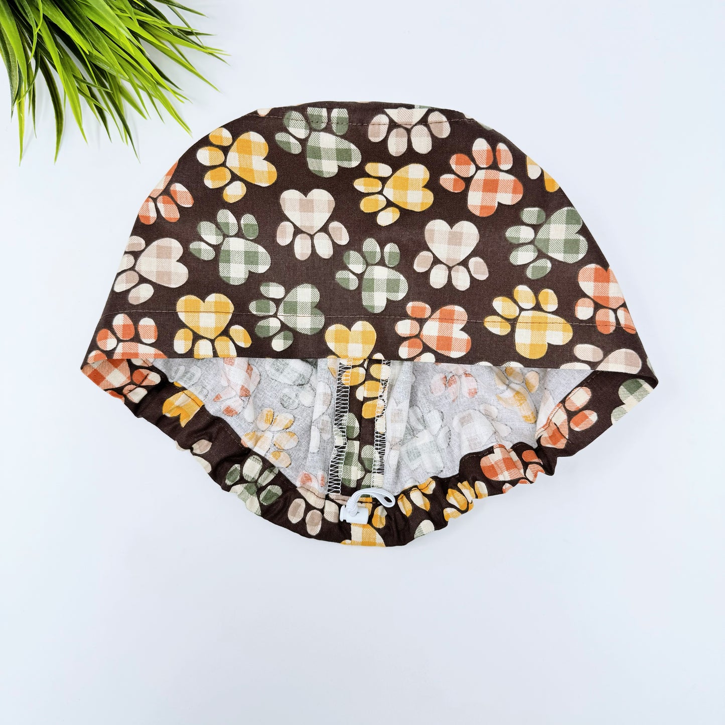 Fall Buffalo Check Paws Euro Scrub Cap for Women, Surgical cap Satin Lined Option.