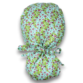 Pink flower Ponytail scrub cap for women with satin lined option by Paradise Caps.