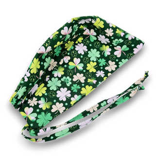 St. Patrick's Day Shamrock Surgical Scrub Cap. Tie-Back Cotton Skull Cap by Paradise Caps.