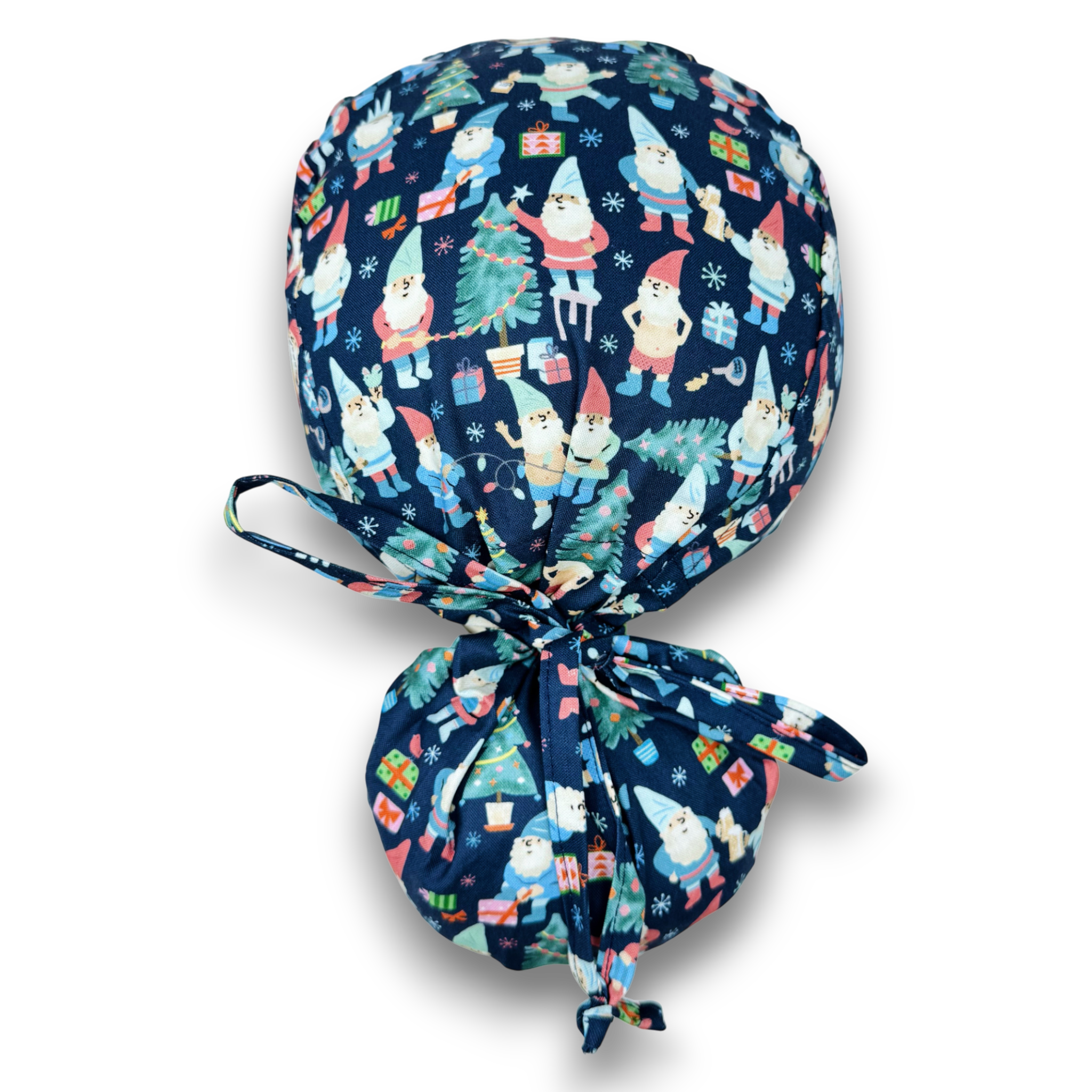 Santa Ponytail scrub cap for women with satin lined option by Paradise Caps.