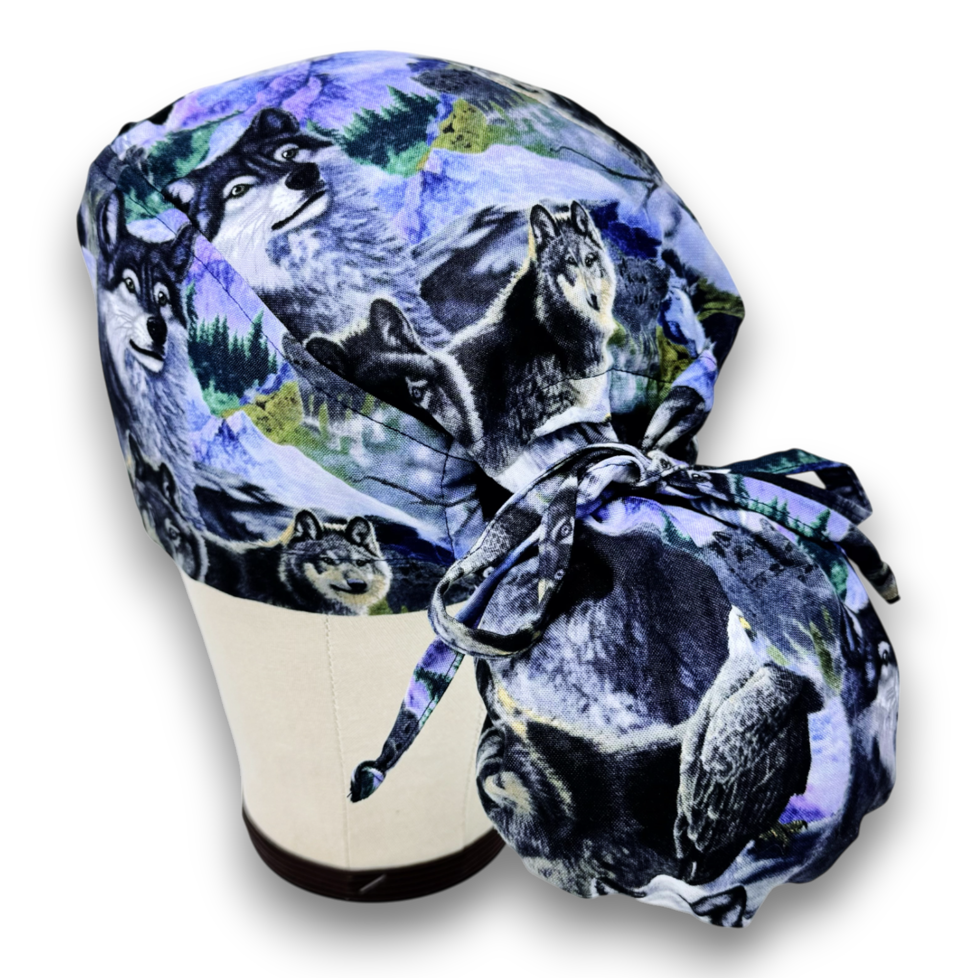 Wolf Ponytail scrub cap for women with satin lined option by Paradise Caps.