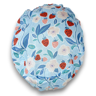 Strawberry Floral Euro Scrub Cap for Women, European surgical hat with satin lined by Paradise Caps. Blue.
