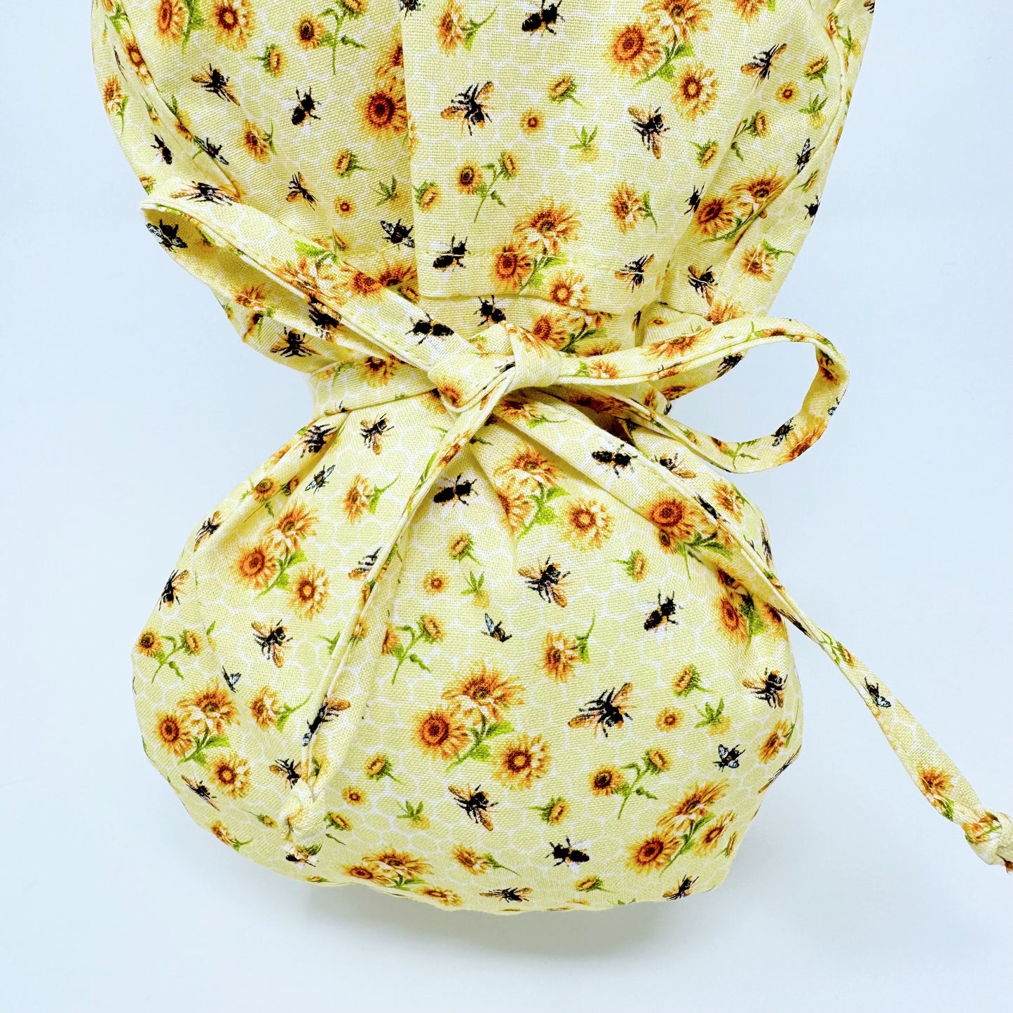 Bee And Sunflower Bouquets Ponytail scrub cap, Surgical cap for women with satin lined option.