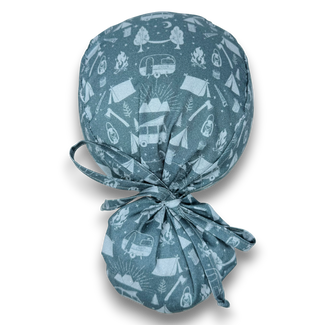 Ponytail scrub cap by Paradise Caps. Midnight Camp surgical hat for women.