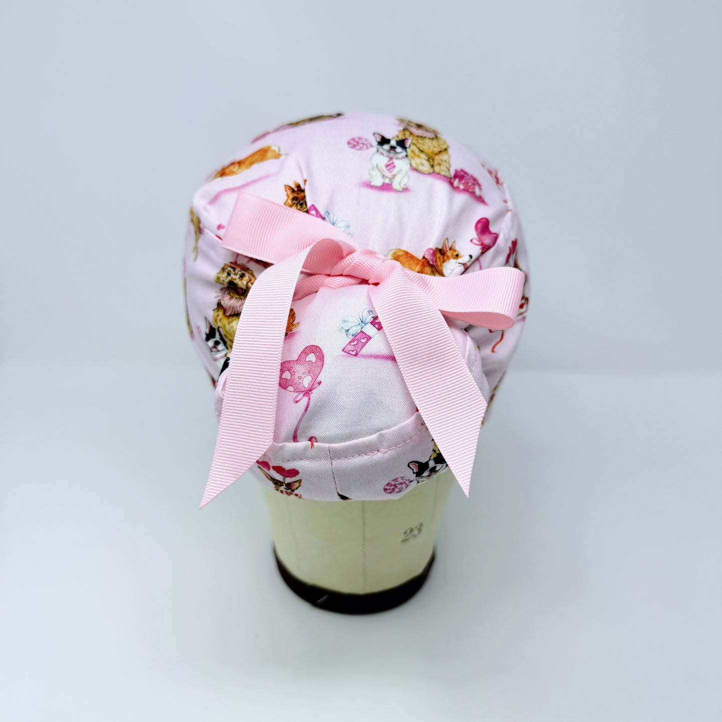 Valentine's day Euro scrub cap with ties for Women, Dog European Surgical cap with Satin Lined by Paradise Caps.