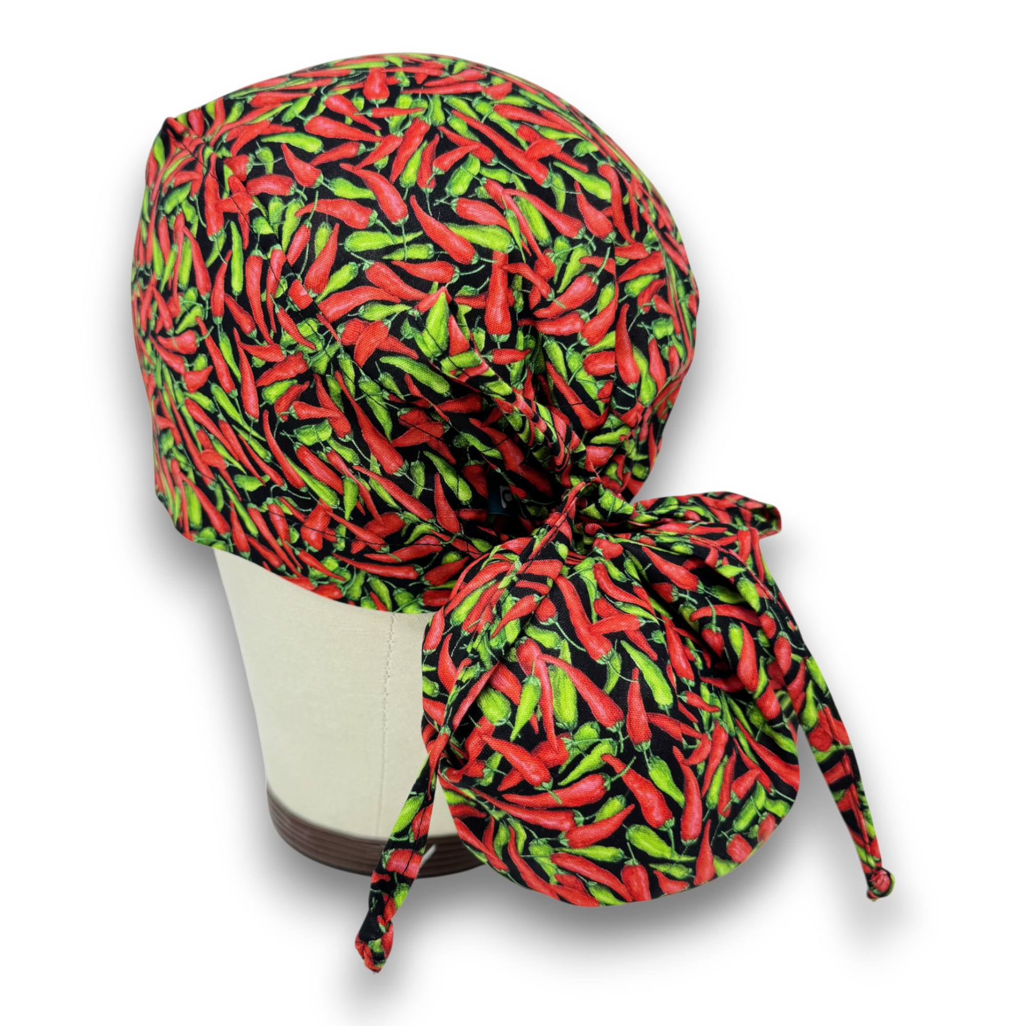 Chili Ponytail scrub cap for women with satin lined option by Paradise Caps.