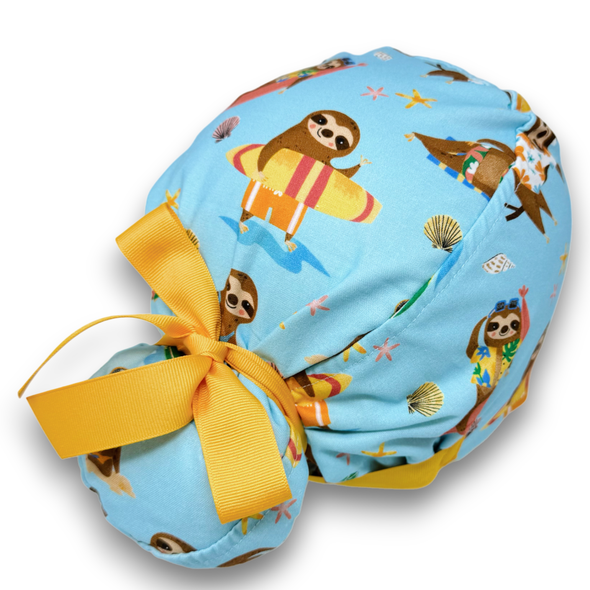 Sloth Euro scrub cap with ties for Women by Paradise Caps. Euro PLUS style.