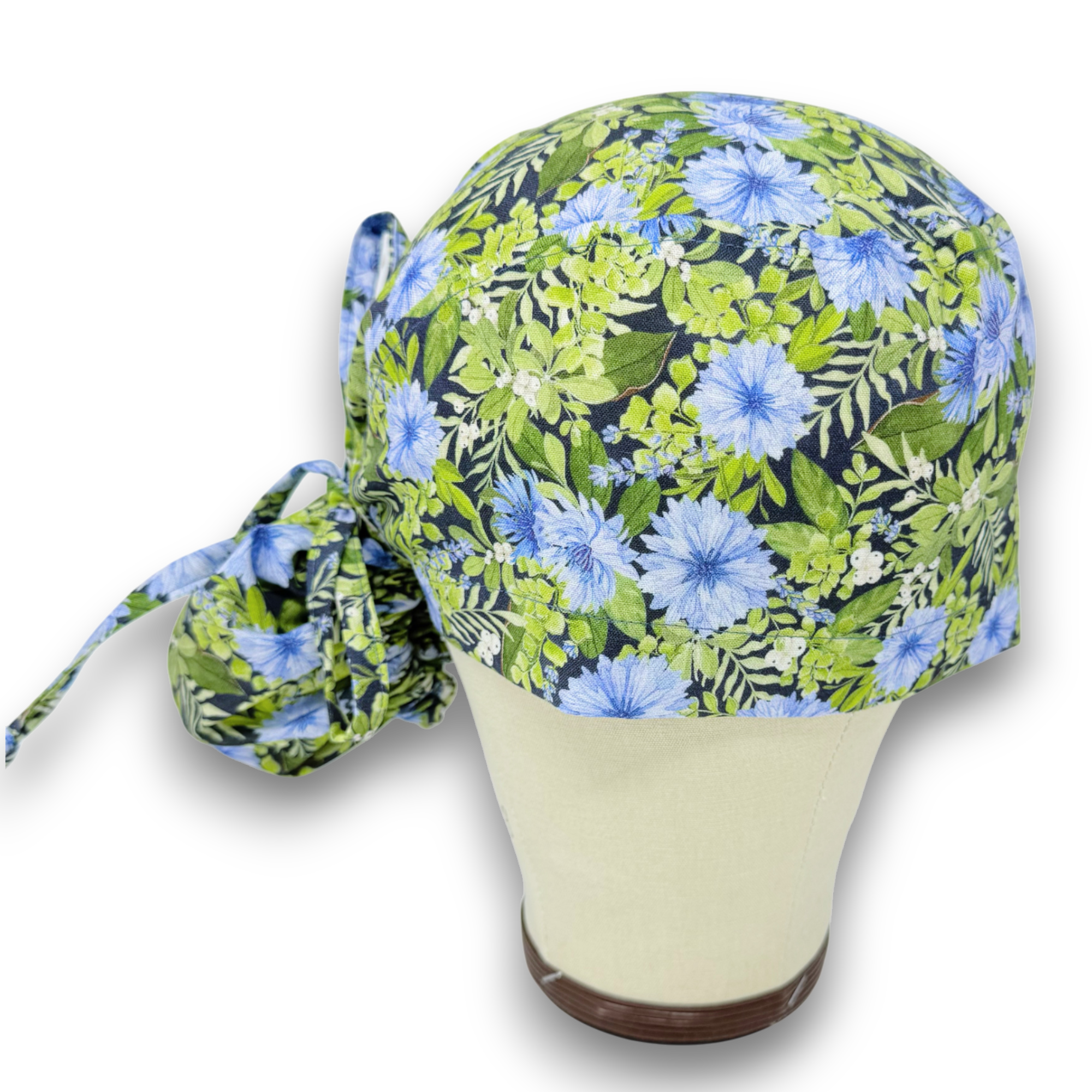 Cornflower Ponytail scrub cap for women with satin lined option by Paradise Caps.