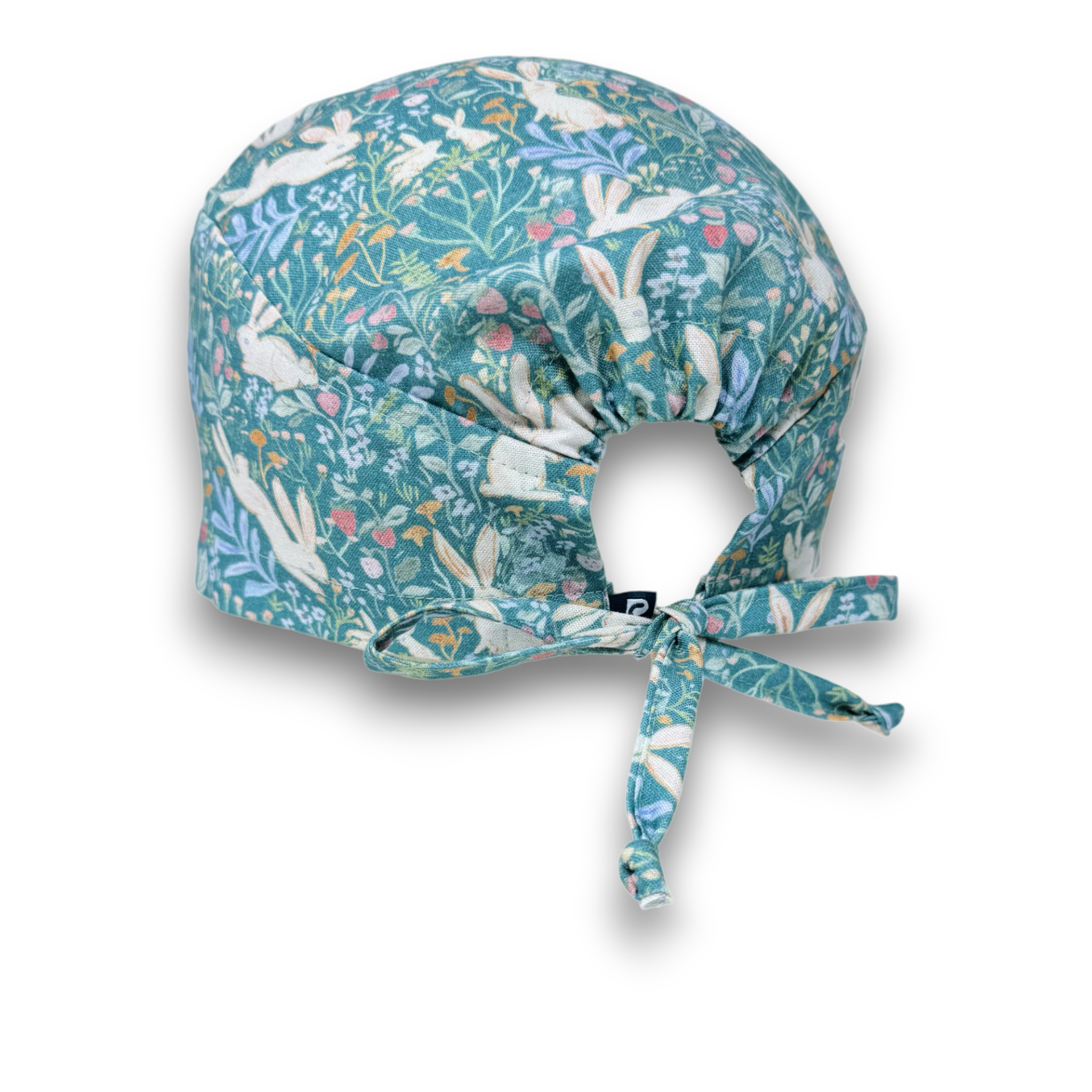 Surgical scrub cap. Bunny Garden Skull tie-back style scrub hat by Paradise Caps. Easter.