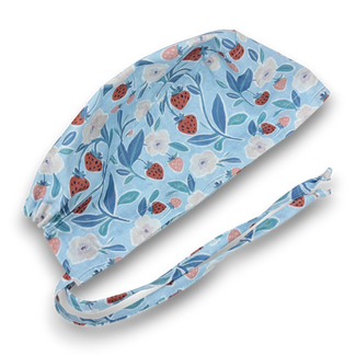 Strawberry Floral Skull tie-back style surgical scrub cap by Paradise Caps.