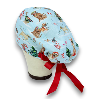 Christmas Dogs Euro scrub cap with ties for Women by Paradise Caps. Euro PLUS style.