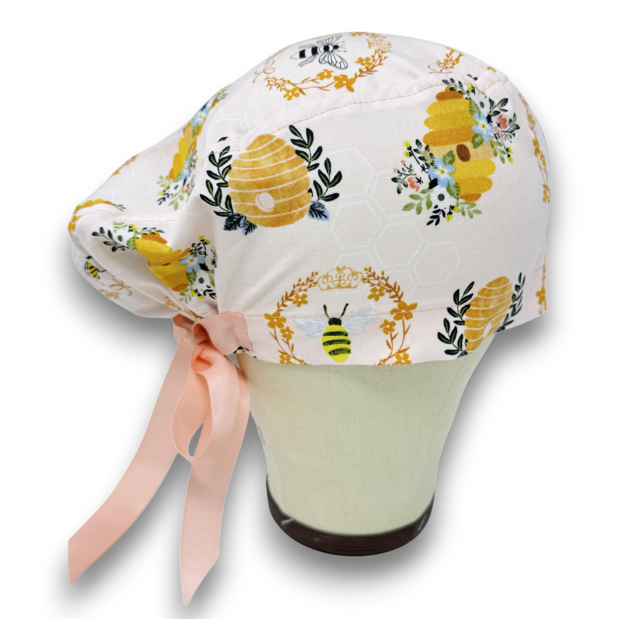 Bee Euro scrub cap with ties for Women by Paradise Caps. Euro PLUS style.