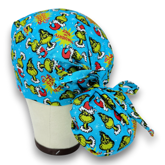 Christmas Ponytail scrub cap with Satin Lined. Surgical scrub hats for women by Paradise Caps.