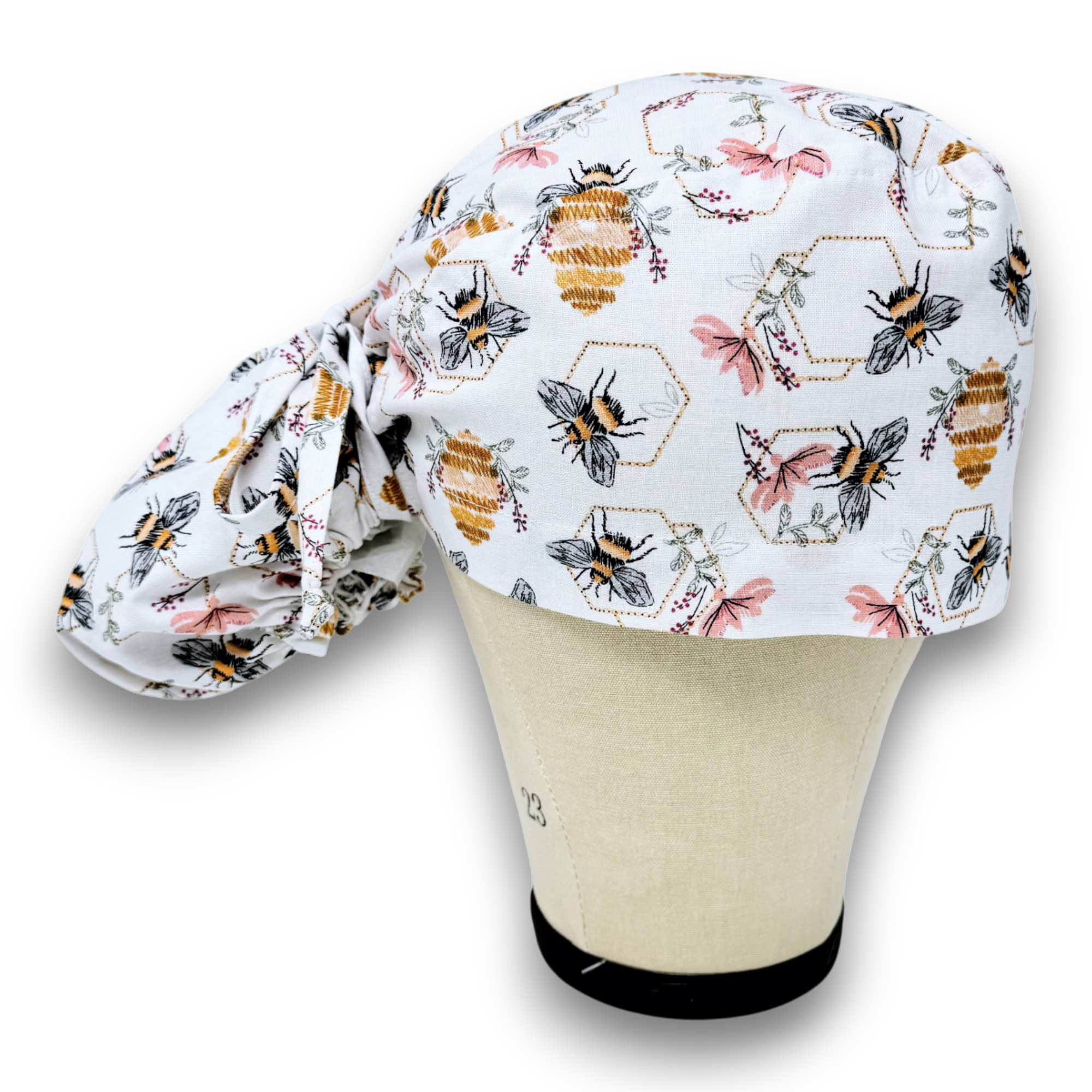 Bee Ponytail scrub cap for women with satin lined option by Paradise Caps.