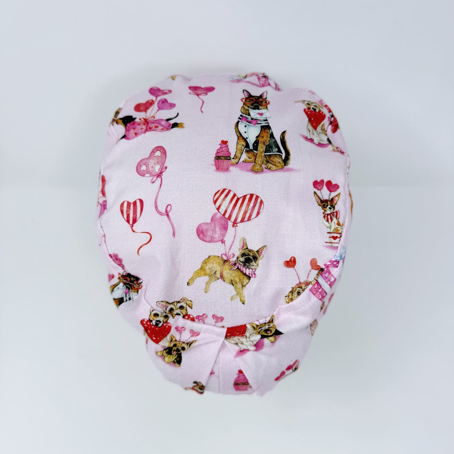 Dog Euro Scrub Cap for Women, Valentine's day Surgical hat with Satin Lined Option by Paradise Caps.