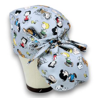 Peanuts Ponytail scrub cap for women with satin lined option by Paradise Caps.